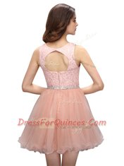 Simple Scoop Sleeveless Zipper Mini Length Beading and Lace Prom Evening Gown