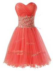 Classical Watermelon Red Organza Zipper Prom Dress Sleeveless Mini Length Beading
