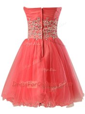 Classical Watermelon Red Organza Zipper Prom Dress Sleeveless Mini Length Beading
