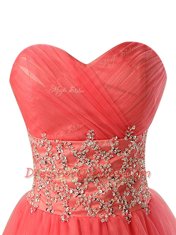 Classical Watermelon Red Organza Zipper Prom Dress Sleeveless Mini Length Beading