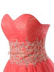Classical Watermelon Red Organza Zipper Prom Dress Sleeveless Mini Length Beading