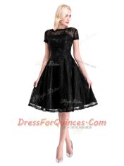 Fashionable Short Sleeves Zipper Knee Length Lace Prom Evening Gown