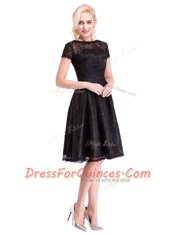 Fashionable Short Sleeves Zipper Knee Length Lace Prom Evening Gown
