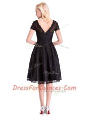Fashionable Short Sleeves Zipper Knee Length Lace Prom Evening Gown