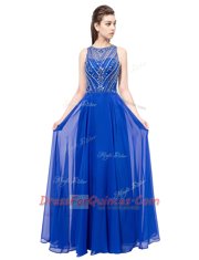 Noble Scoop Floor Length Royal Blue Chiffon Sleeveless Beading