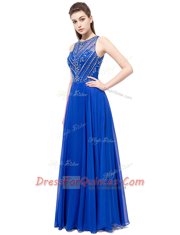 Noble Scoop Floor Length Royal Blue Chiffon Sleeveless Beading