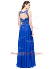 Noble Scoop Floor Length Royal Blue Chiffon Sleeveless Beading