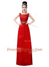 Bateau Sleeveless Chiffon Prom Evening Gown Beading and Lace Zipper