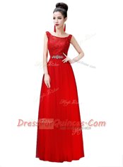 Bateau Sleeveless Chiffon Prom Evening Gown Beading and Lace Zipper