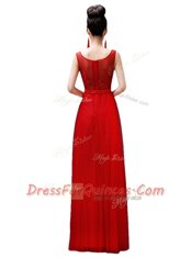 Bateau Sleeveless Chiffon Prom Evening Gown Beading and Lace Zipper