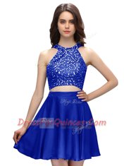 Customized Royal Blue Scoop Neckline Beading Sleeveless Zipper