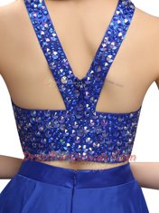 Customized Royal Blue Scoop Neckline Beading Sleeveless Zipper