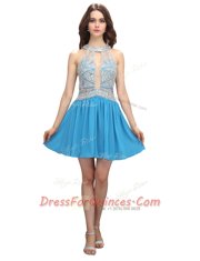 Baby Blue Chiffon Zipper Scoop Sleeveless Mini Length Beading