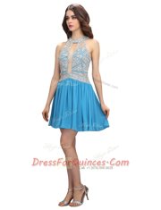 Baby Blue Chiffon Zipper Scoop Sleeveless Mini Length Beading