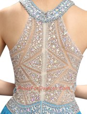 Baby Blue Chiffon Zipper Scoop Sleeveless Mini Length Beading