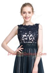 Delicate Navy Blue Column/Sheath Tulle Scalloped Sleeveless Beading and Lace Floor Length Zipper Evening Dress