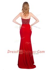 Exceptional Mermaid Sleeveless With Train Beading Zipper Prom Dresses with Wine Red Sweep Train