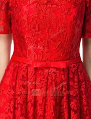 Ideal Off the Shoulder Sleeveless Zipper Knee Length Lace Prom Dress