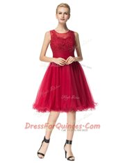 Excellent A-line Red Scoop Organza Sleeveless Knee Length Zipper