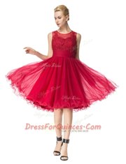 Excellent A-line Red Scoop Organza Sleeveless Knee Length Zipper
