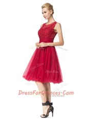 Excellent A-line Red Scoop Organza Sleeveless Knee Length Zipper