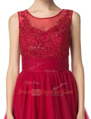 Excellent A-line Red Scoop Organza Sleeveless Knee Length Zipper