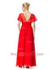 Great Red Prom Party Dress Prom and Party and For with Beading and Appliques Scoop Short Sleeves Backless