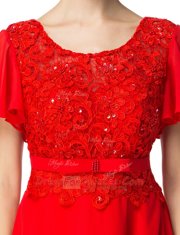 Great Red Prom Party Dress Prom and Party and For with Beading and Appliques Scoop Short Sleeves Backless