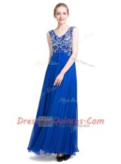 Ankle Length Column/Sheath Sleeveless Royal Blue Prom Evening Gown Zipper