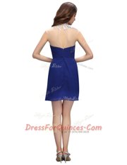 Sweetheart Sleeveless Prom Dress Mini Length Ruching Blue Chiffon