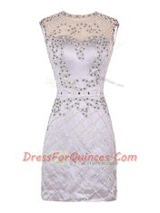 Noble White Column/Sheath Scoop Sleeveless Satin Mini Length Zipper Beading Homecoming Dress