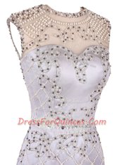 Noble White Column/Sheath Scoop Sleeveless Satin Mini Length Zipper Beading Homecoming Dress