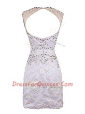 Noble White Column/Sheath Scoop Sleeveless Satin Mini Length Zipper Beading Homecoming Dress