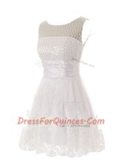 Top Selling Scoop White Sleeveless Beading and Lace Mini Length Prom Dress
