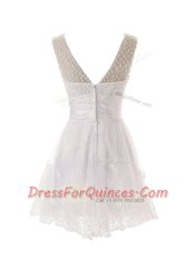Top Selling Scoop White Sleeveless Beading and Lace Mini Length Prom Dress