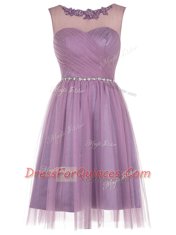 Glittering Scoop Tulle Sleeveless Knee Length Prom Evening Gown and Beading and Appliques