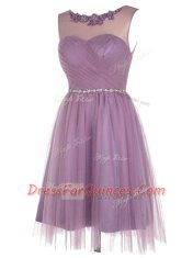 Glittering Scoop Tulle Sleeveless Knee Length Prom Evening Gown and Beading and Appliques