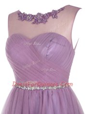 Glittering Scoop Tulle Sleeveless Knee Length Prom Evening Gown and Beading and Appliques