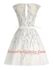 New Arrival Scoop Organza Cap Sleeves Mini Length Prom Dress and Beading