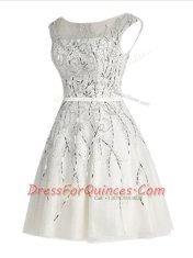 New Arrival Scoop Organza Cap Sleeves Mini Length Prom Dress and Beading