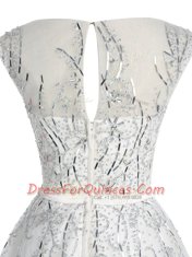 New Arrival Scoop Organza Cap Sleeves Mini Length Prom Dress and Beading