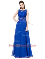 Nice Royal Blue Scoop Neckline Beading and Lace Homecoming Dress Sleeveless Zipper