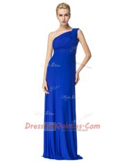 Royal Blue One Shoulder Neckline Ruching Evening Dress Sleeveless Side Zipper