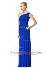Royal Blue One Shoulder Neckline Ruching Evening Dress Sleeveless Side Zipper