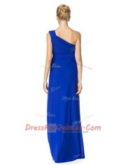 Royal Blue One Shoulder Neckline Ruching Evening Dress Sleeveless Side Zipper