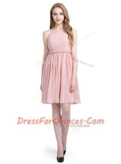 Romantic Pink One Shoulder Neckline Ruching Prom Evening Gown Sleeveless Side Zipper