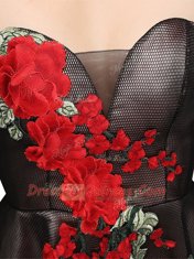 Multi-color A-line Embroidery Prom Evening Gown Zipper Silk Like Satin Sleeveless Knee Length