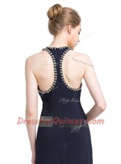 Classical Black Chiffon Zipper High-neck Sleeveless Floor Length Prom Party Dress Beading