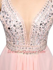 Unique Baby Pink V-neck Neckline Beading Homecoming Dress Sleeveless Zipper