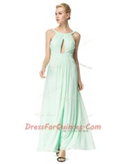 Charming Scoop Turquoise Empire Ruching Homecoming Dress Backless Chiffon Sleeveless Floor Length